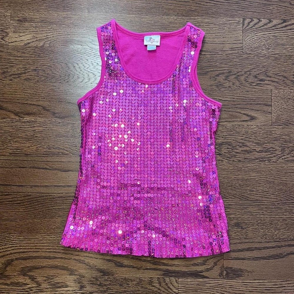 y2k hot pink sequin tank xs